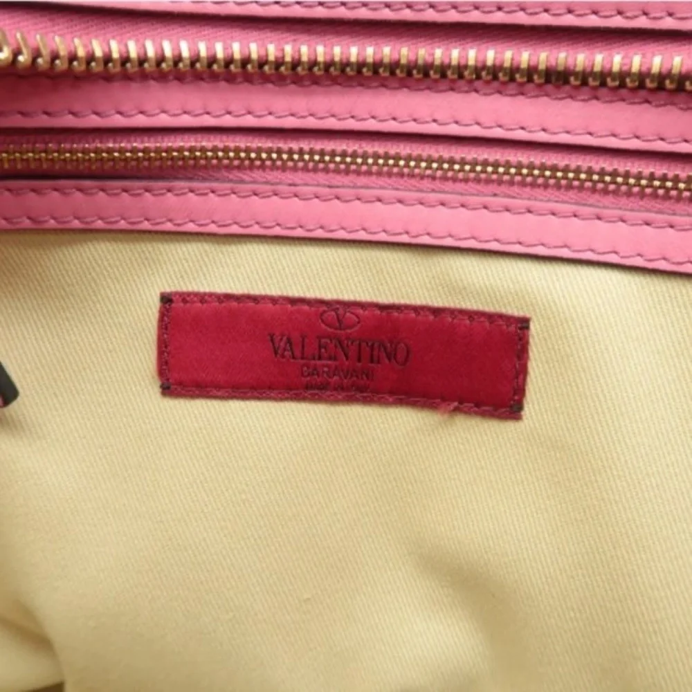 100% Authentic VALENTINO GARAVANI Rockstud Pink Leather Satchel Bag - Picture 11 of 12